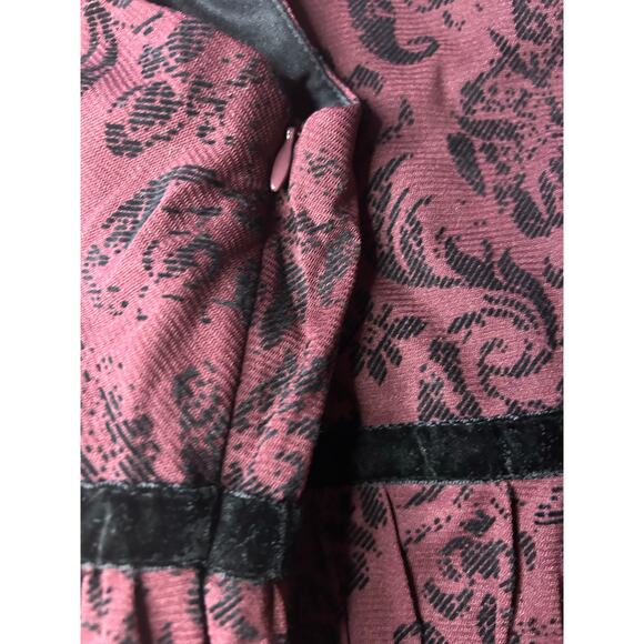 Rabbit Rabbit Rabbit Raised Velvet Dress Maroon Black Whimsygoth Fairy Witchy 8 - Picture 7 of 11